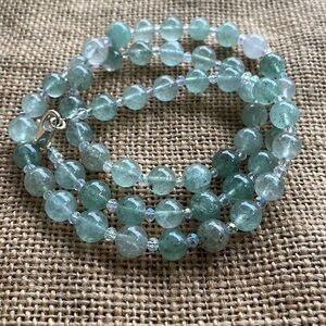 Green strawberry quartz & Crystal Necklace Rare Amazing